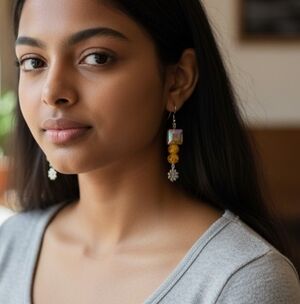 NWT Yellow and Silver Dangle Earrings with Crystal Accents
